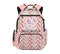 SUITOSELFY Axolotl Cherry Blossom Kid's Backpack 17 Inch Large Capacity Book Bags Portable Laptop School Bag with Side Pockets Breathable Lightweight Travel Ruckpack for Teen Girls
