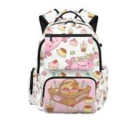 SUITOSELFY Axolotl Drinks Girls School Backpack Large Capacity Lightweight Colorful Bookbags Casual Shoulder Rucksack 17 Inch School Bags for Kids Teenage Students Age 6-18