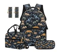 SUITOSELFY Black Dragon Skeleton School Backpack Set for Girls 4 Pcs 17 Inch Back Pack with Insulated Lunch Box Pencil Case 2pcs Bookmark School Backpack Boy Rucksack Travel Bag