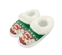 SUITOSELFY Christmas Reindeer Women Slippers Size 6-7 Snowflakes Warmth Slippers for Women Indoor Outdoor Bedroom Slipper with Polar Fleece Lining Cover the Heel Home Slipper