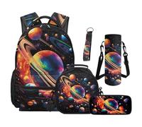 SUITOSELFY Colorful Planets Print Kids Backpack Set 5 Piece Back Pack Includes Insulated Lunch Box Pencil Case Bottle Holder for Elementary Girls Daily School Weekend Trips