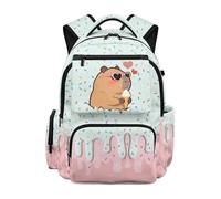 SUITOSELFY Cute Capybara Ice Cream Backpack for School Girls 3rd-4th Grade 17 Inch Lightweight School Bag for Elementary Kids Age 8-10 Years Waterproof Bookbag with Multiple Compartments