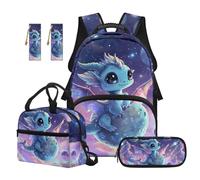 SUITOSELFY Galaxy Dragon Back Pack for School Kids with Lunch Box Pencil Bag 2pcs Bookmark Backpack for Girls Boys Bookpack Double Shoulder Bag, 4 pcs Casual Daypack