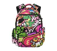 SUITOSELFY Graffiti Dinosaur Backpack for Kids 5-7 Boys Lightweight Waterproof School Bookbag with Adjustable Padded Shoulder Straps for Preschool & Elementary 1st-2nd Grade Back to School Gifts
