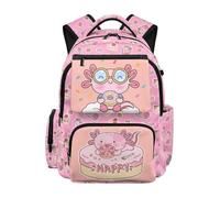 SUITOSELFY Pink Donut Axolotl Kid's Backpack 17 Inch Large Capacity Book Bags Portable Laptop School Bag with Side Pockets Backpack for Girls Ages 8-10 Comfortable Travel Ruckpack