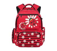SUITOSELFY Red Ladybug Backpack for Girls 8-10 Years Old Waterproof 17 Inch Lightweight Bookbag with Multi-Pocket for Elementary School 3rd-4th Grade Back to School Essentials