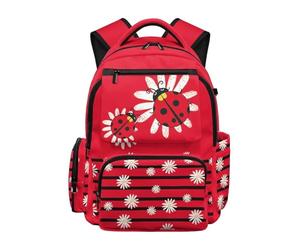 SUITOSELFY Red Ladybug Backpack for Girls 8-10 Years Old Waterproof 17 Inch Lightweight Bookbag with Multi-Pocket for Elementary School 3rd-4th Grade Back to School Essentials