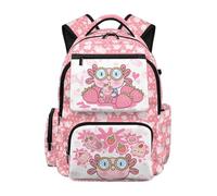 SUITOSELFY Strawberry Axolotl Kid's Backpack 17 Inch Large Capacity Book Bags Portable Laptop School Bag with Side Pockets Backpack for Girls Ages 8-10 Comfortable Travel Ruckpack