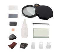 SuiToWan Mineral ID Kit Rock Mineral Identification Kit - Includes Streak Plates, Glass Plate, Magnet, Dropper Bottle, Nail, Hand Lens, Cooper Sheet, Rock & Mineral Geology Kit