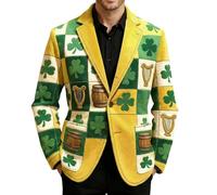 Suits for Men UK St. Patricks Day Suit Summer Jackets Irish Shamrock Printed Blazers St Outfits Mens Jacket Blazer Fancy Dress Tweed Funny Clover Print Corduroy Ireland Lucky Green Patrick's Clothing