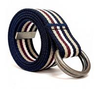 SUITUA Canvas D-Ring Belt for Men and Women - Double Ring, 1½" Wide Extra Long 53" (135cm) Solid Colour (Double Navy Khaki-Navy White Red)