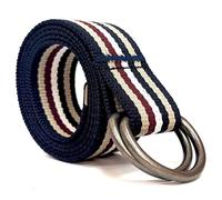 SUITUA Mens & Womens Canvas Belt with D-ring,Double Ring Belt,Solid Color,Extra Long (49”) 1 1/2" Wide (Double Navy Khaki-navy White Red)
