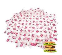 Suiwen 150pcs Spring Floral Wax Paper Sheets for Sandwich Wrapping, Greaseproof Wrap, Air Fryer Liner, Food Basket Liners - Outdoor Picnic (Rose)
