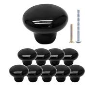 Suiwotin 10pcs Black Ceramic Round Cabinet Knobs, Drawer Pulls, Closet & Cupboard Handles