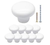 Suiwotin 10pcs White Ceramic Cabinet Knobs - Round, Decorative Drawer Pulls for Closet, Cupboard, Furniture