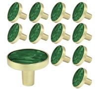 Suiwotin 12 Pack Brass Cabinet Knobs, Round Decorative Drawer Knobs, Brushed Gold Kitchen Cabinet Pulls, Vanity Drawer Handles for Closet, Cupboard, Pantry (Green)