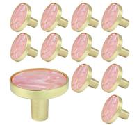 suiwotin 12 Pack Brass Cabinet Knobs, Round Knobs Decorative Dresser Drawer Knobs, Brushed Gold Kitchen Cabinet Knobs Pulls, Vanity Drawer Knobs Handles for Closet, Cupboard, Pantry (Pink)