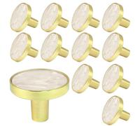 suiwotin 12 Pack Brass Cabinet Knobs, Round Knobs Decorative Dresser Drawer Knobs, Brushed Gold Kitchen Cabinet Knobs Pulls, Vanity Drawer Knobs Handles for Closet, Cupboard, Pantry (White)