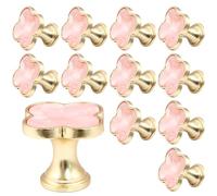 Suiwotin 12 Pack Cabinet Knobs, Clover Decorative Drawer Knobs, Brushed Gold Kitchen Cabinet Pulls, Vanity Drawer Handles for Closet, Cupboard, Pantry (Pink)