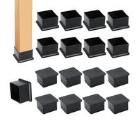 Suiwotin 12PCS Square Black PVC Rubber Covers, 1.5 x 1.5 Inch Square Chair Leg Caps, Anti-Slip Floor Protectors