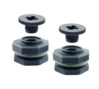 Suiwotin 2pcs NPT1/2 PVC Bulkhead Fitting with Plugs, 1/2 Inch Plastic Water Tank Connector Threaded Thru-Bulk Pipe Fittings for Rain Barrels, Aquariums, Bucket Hose Adapter, Ponds, Pools