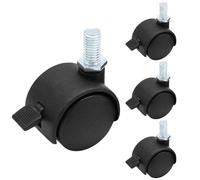 suiwotin 4pcs 1 Inch Swivel Caster Wheels, M8 Threaded Stem Caster Wheels with Brake, Heavy Duty Casters, Black Nylon Wheels Replacement for Furniture, Table, Cabinet, Shelf