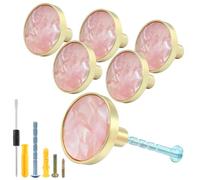 suiwotin 6 Pack Brass Cabinet Knobs, Round Knobs Decorative Dresser Drawer Knobs, Brushed Gold Kitchen Cabinet Knobs Pulls, Vanity Drawer Knobs Handles for Closet, Cupboard, Pantry (Pink)