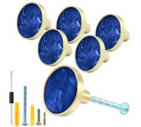 suiwotin 6 Pack Brass Cabinet Knobs, Round Knobs Decorative Dresser Drawer Knobs, Brushed Gold Kitchen Cabinet Knobs Pulls, Vanity Drawer Knobs Handles for Closet, Cupboard, Pantry (Navy Blue)