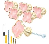 Suiwotin 6 Pack Cabinet Knobs - Clover Decorative Drawer Knobs, Brushed Gold Kitchen Cabinet Pulls, Vanity Drawer Handles for Closet, Cupboard, Pantry (Pink)