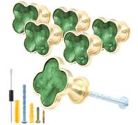 Suiwotin 6 Pack Cabinet Knobs - Clover Decorative Drawer Knobs, Brushed Gold Kitchen Cabinet Pulls, Vanity Drawer Handles for Closet, Cupboard, Pantry (Green)