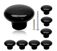 suiwotin 8pcs Black Ceramic Knobs, Round Ceramic Cabinet Knobs, Pantry Cabinet Knobs Pulls, Decorative Ceramic Drawer Knobs Pull Handles for Closet, Cupboard, Furniture Door Knobs （Large）
