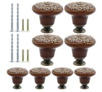 Suiwotin 8pcs Brown Ceramic Knobs, Vintage & Retro Dresser & Cabinet Knobs, Decorative Drawer Pull Handles