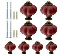 Suiwotin 8pcs Ceramic Pumpkin Knobs, Burgundy Vintage Dresser Knobs, Retro Decorative Drawer Pulls for Vanity, Closet, Cupboard, Furniture