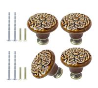 Suiwotin Brown Ceramic 16pcs Vintage Kitchen Cabinet Knobs Pulls, Retro Drawer Pull Handles for Closet, Cupboard, Furniture Door Knobs