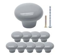 suiwotin Pack of 10 Light Grey Round Ceramic Knobs for Cabinet, Pantry, Drawer, Cupboard, Furniture