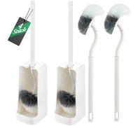 SUIXI 4 Pack Angled Toilet Brush for Deep Cleaning Under Rim & Tight Corners, 40cm Long Handle Bathroom Scrubber (4 Brushes + 2 Holders)