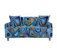 Suixtil 3D Colorful Abstract Stretch Sofa Cover with Armrests, Non-Slip for 1/2/3/4 Seater & L Shape Couch(Blau B.,4 Sitzer)