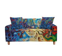 Suixtil 3D Colorful Abstract Stretch Sofa Cover with Armrests, Non-Slip for 1/2/3/4 Seater & L Shape Couch(Verzerrung,3 Sitzer)