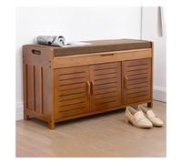 Suixtil Bamboo Shoe Stool - Shoe Stool with Cushion - Hidden Storage - Shoe Rack Brown-Antique(90CM)