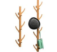 Suixtil Bamboo wall Coat Rack in Branch Design - 3-Sided Hook Made of Natural Wood, Organizer for Coats, Hats & Bags, Robust Hanger for Hallway & Bathroom(8 Hooks)