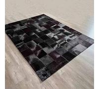 Suixtil Real Cowhide Rug Mosaic, Black, Non-slip With Natural Edges Dining Room Soft Hair Sustainable Home Decor(1600MMx2300MM)