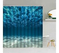 Suixtil Shower Curtain Rod Ocean Blue Underwater Beach View Shower Curtain - Waterproof & Mildew-Proof with 12 Hooks Hotel Quality Curtain Pole for Shower(90x200cm(35X79inch))