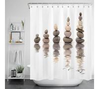 Suixtil Shower Curtain Rod Stacked Zen Rocks Shower Curtain, Oriental on Calm Water, Waterproof Bath with 12 Hooks, Washable Curtain Pole for Shower(90x200cm(35X79inch))