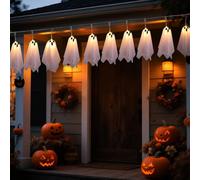 SUJAHHUJIQ 10 LED Ghost Battery Operated Halloween Lights, 8 Modes Light Up Ghost Garland, Waterprof Ghost String Lights Indoor Outdoor for Party, Haunted House, Fireplace, Porch, Window Decor