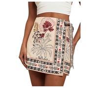 Sujama Women’s Summer Boho Skirts Floral Print Tie Knot Wrap Skirt Cute Tropical Ocean Graphic Mini Short Skirts Beachwear, 10# Apricot, M