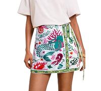 Sujama Women’s Summer Boho Skirts Floral Print Tie Knot Wrap Skirt Cute Tropical Ocean Graphic Mini Short Skirts Beachwear, 03# Green, M