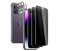 SUJASEN 3 Pieces Privacy Screen Protector for iPhone 14 Pro + 3 Pieces Rear Camera Protective Glass Film, Anti-Spy, 9H Hardness, Anti-Scratch, Ultra Resistant, Bubble Free
