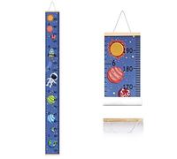 SUJAYU Growth Chart for Kids, Canvas Height Chart Ruler Removable Wood Hanging Wall Ruler Measurement Chart for Home Decoration (Spaceman)
