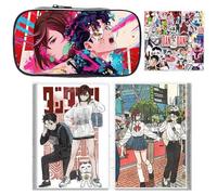 SUJEBRAN 3 Dan Da Dang Pencil Case Book Stickers, Anime Dandadang Pen Pouch Art Book 50-Decals Merch, Full Color Stationery Set (Multicolor01)