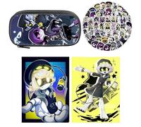 SUJEBRAN 3 Murders UziDrone Pencil Case Book Stickers, Cartoon Murders Murders UziDrone Pen Pouch Art Book 100-Decals Merch, Full Color Stationery Set (Multicolor02)